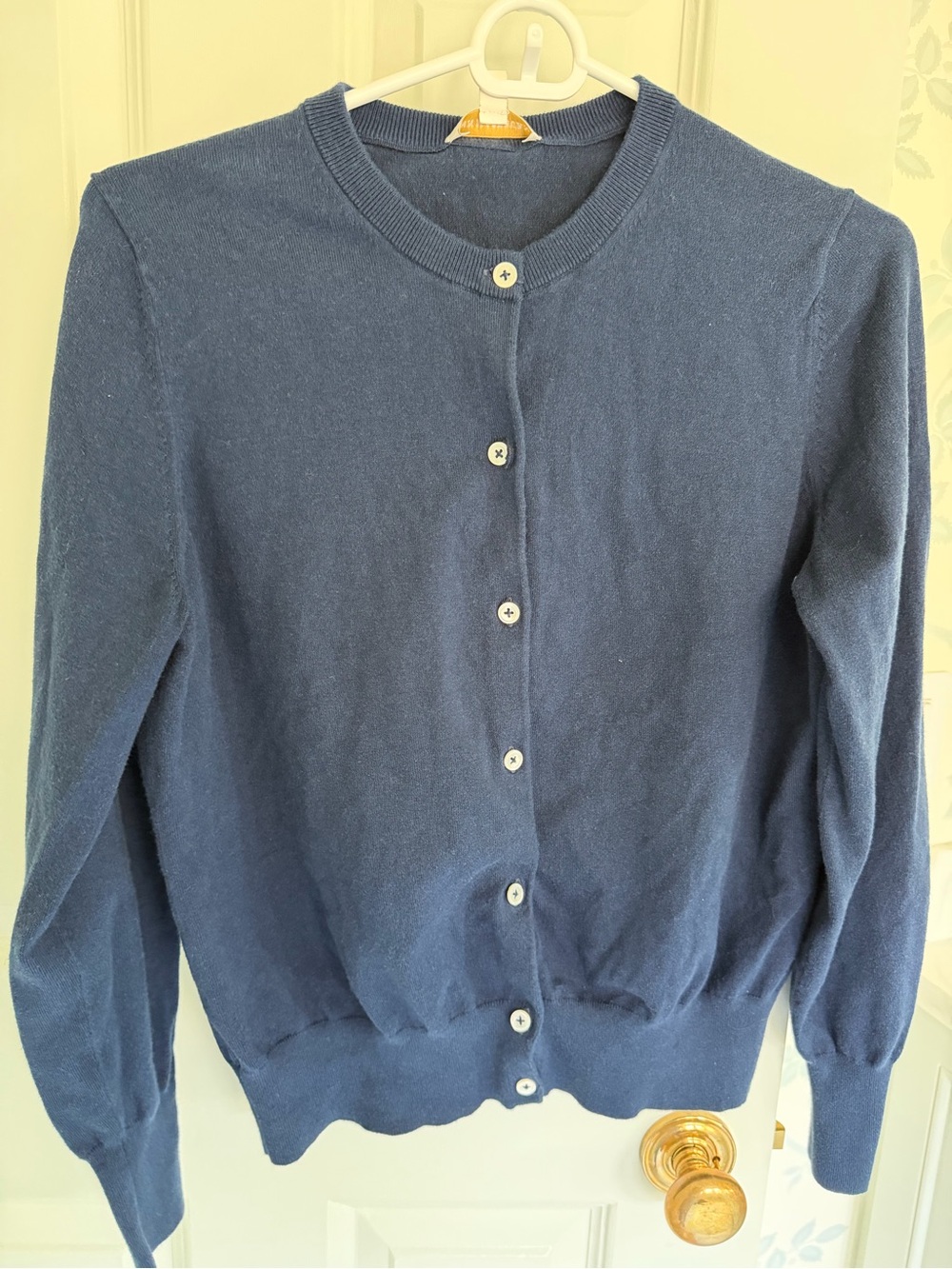 ANN MASHBURN Navy Button-Front Crew Cardigan - L